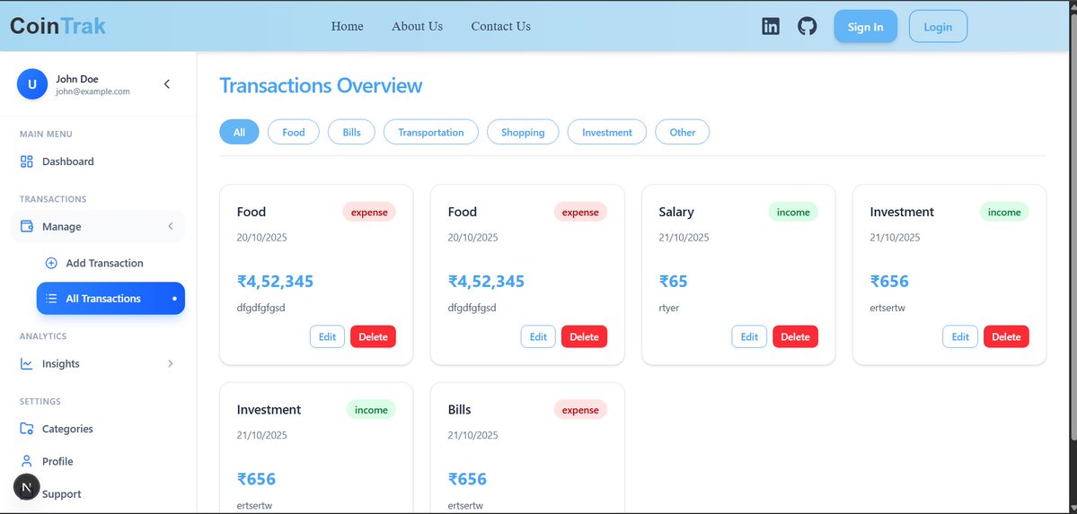 ankitpatel_og's tweet image. CoinTrak progress update ⚡️
• Working on dashboard UI
• Implemented all transactions features (add, edit, delete, view)
• Added category filter
• Integrating transactions API
#CoinTrak #DevUpdate #NextJS #FinTech #BuildInPublic #CodingLife #WebDev