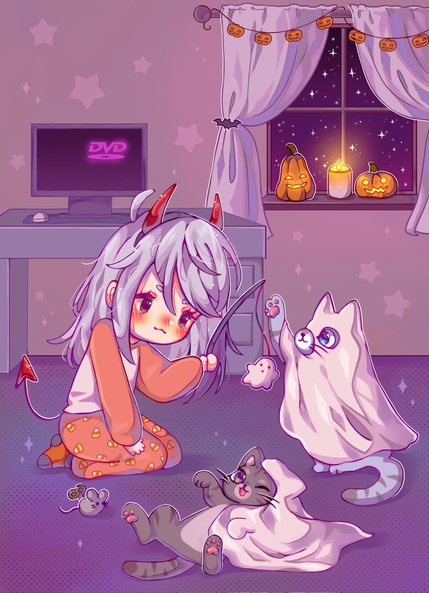 Anniichuu's tweet photo. A Cozy Halloween at home with the cats 👻
Commission for @SamyTwitch https://t.co/DjBDx8bk00