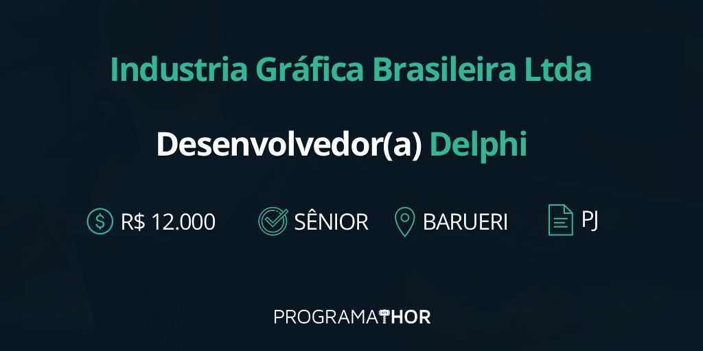 ProgramaThor's tweet image. Desenvolvedor(a) Delphi – Manutenção de Sistemas Legados (Presencial em Barueri)
shre.ink/oZt0 

#dev #vagati #delphi #API #backend #programathor