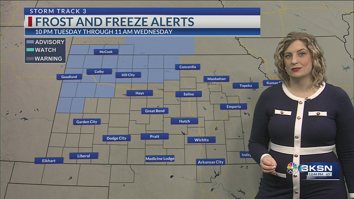 Fall is finally here! Temperatures will be chilly again tomorrow morning with Frost Advisories in place for northwest Kansas. Low pressure will arrive on Thursday, bringing showers and storms to the region.
ksn.com/weather/weathe…
<a href="/KSNNews/">KSN News Wichita</a>  <a href="/KSNStormTrack3/">KSN Storm Track 3</a> #kswx
