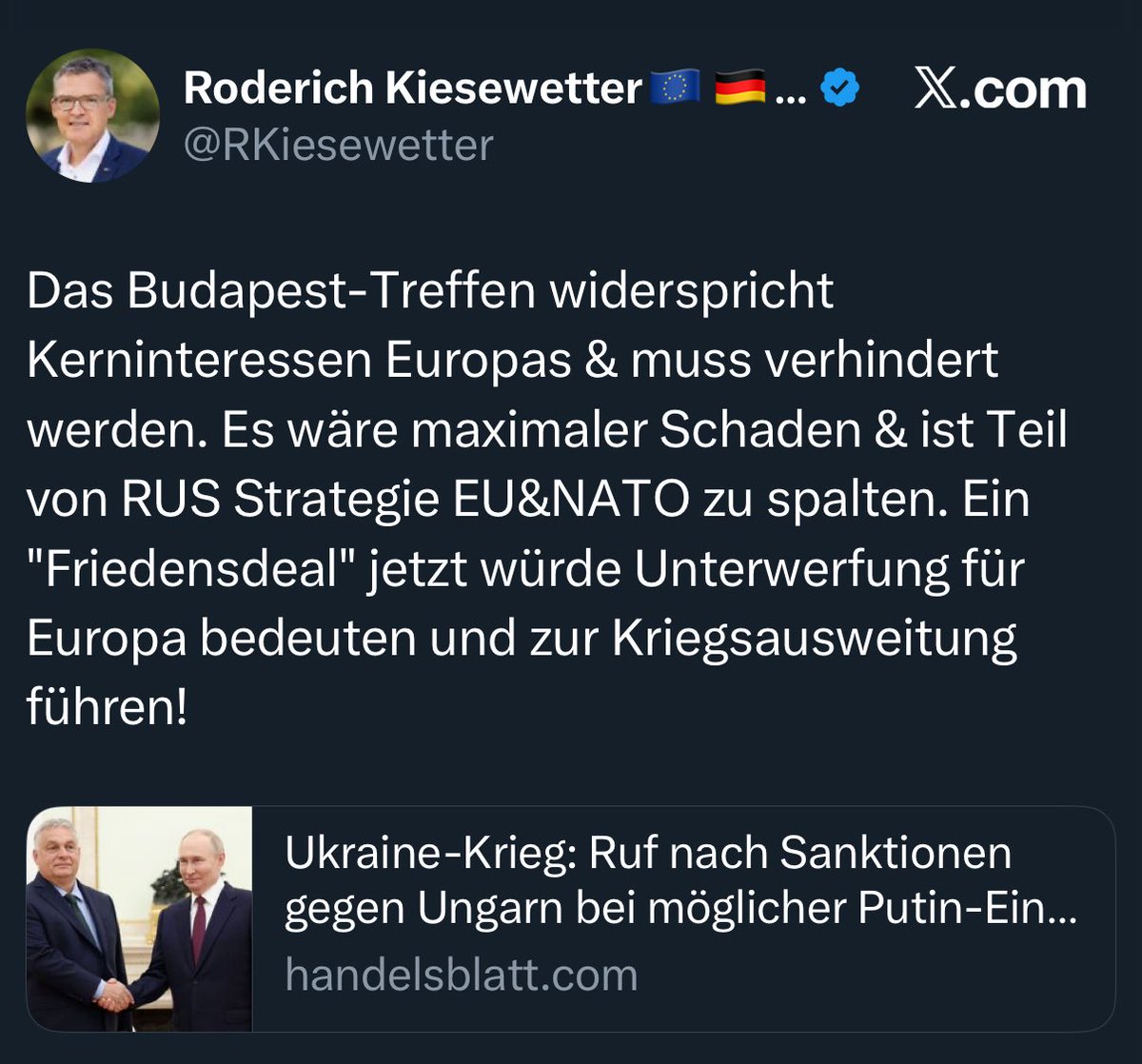 Dr. Friedrich Pürner, MPH (@drpuerner) on Twitter photo Kiesewetter klingt wie ein Kriegspropagandist. 
Frieden? Sabotieren. 
Diplomatie? Verteufeln. 
Geschichte wird ignoriert, aus dem Dienst hat er wohl nur den Gehorsam behalten. Oder ist er Rüstungsinvestor mit Blick auf die Dividende? 
Anders ist sein Gerede kaum erklärbar. Kiesewetter klingt wie ein Kriegspropagandist. 
Frieden? Sabotieren. 
Diplomatie? Verteufeln. 
Geschichte wird ignoriert, aus dem Dienst hat er wohl nur den Gehorsam behalten. Oder ist er Rüstungsinvestor mit Blick auf die Dividende? 
Anders ist sein Gerede kaum erklärbar.