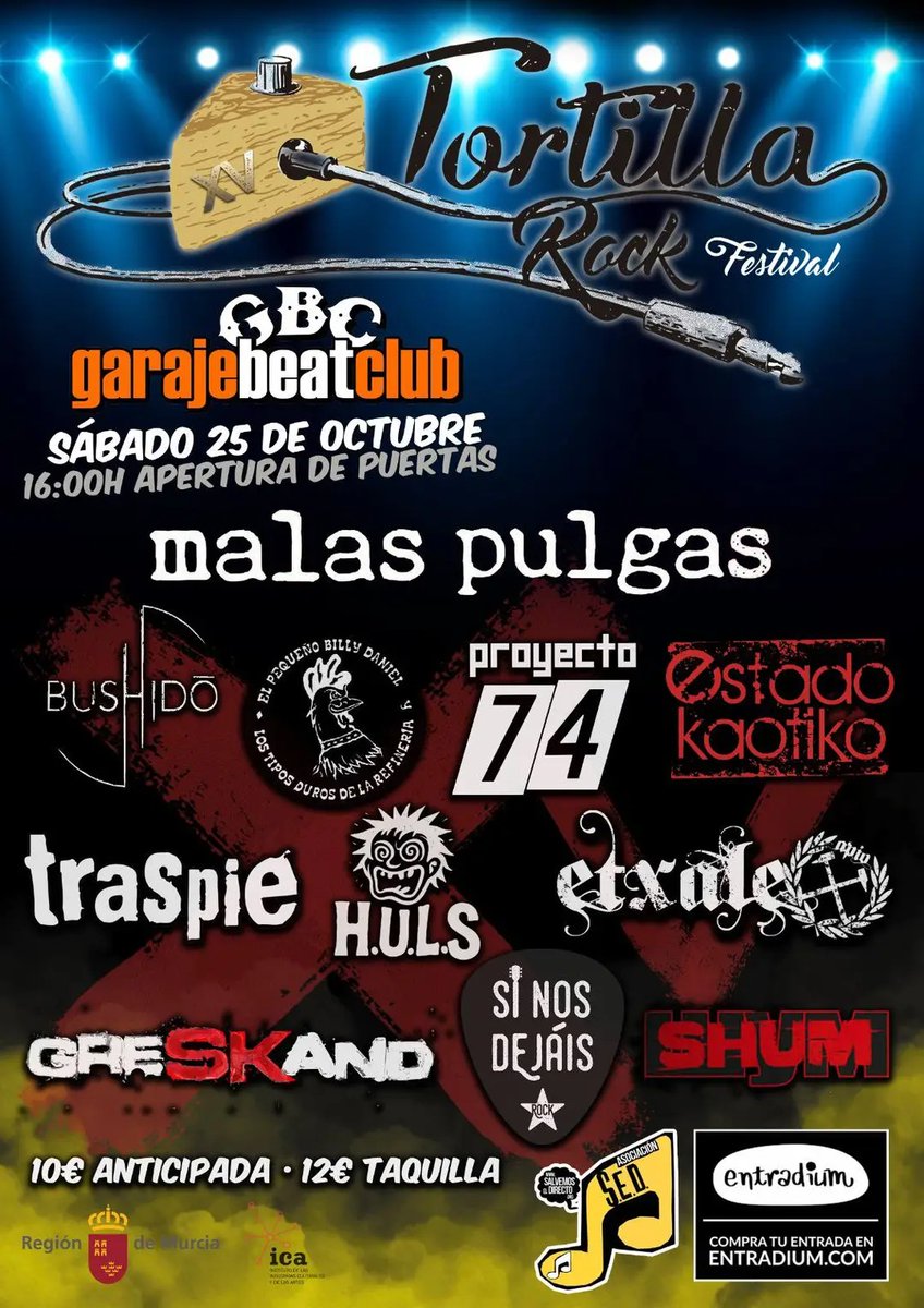 Asociacionsed's tweet photo. Cartel definitivo #TortillaRock2025 para este sábado 25 oct. que celebraremos en @garajebeatclub .
La mayor apuesta de bandas murcianas en un festival. https://t.co/30t3r9UJVW