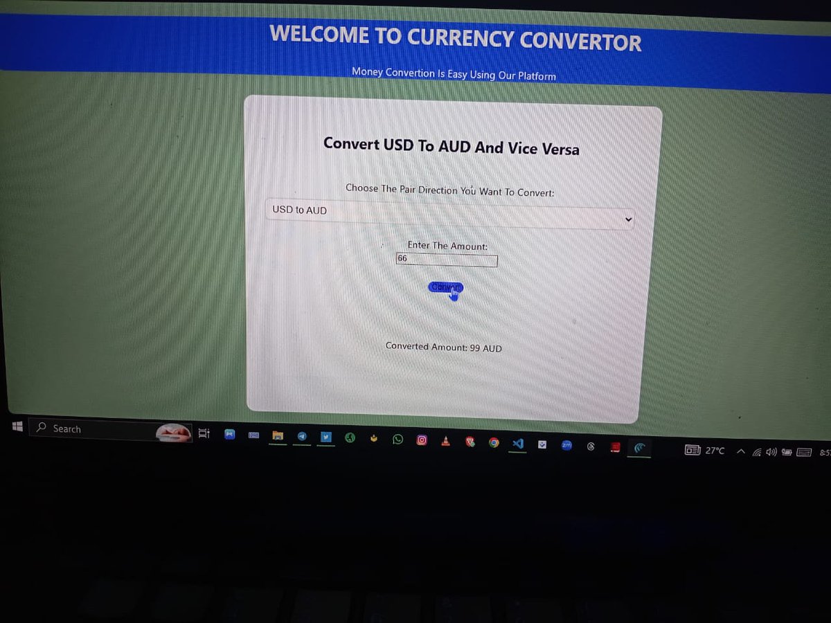 CodeWith_Erick's tweet image. Day One: My JavaScript Journey🚀
Today marks the start of my adventure into coding with JavaScript.
Here's what I've accomplished Today:
-Successfully built a Currency Converter!
-It converts USD to AUD and vice versa
-Displays the result instantly on the web page
#30DaysOFcode