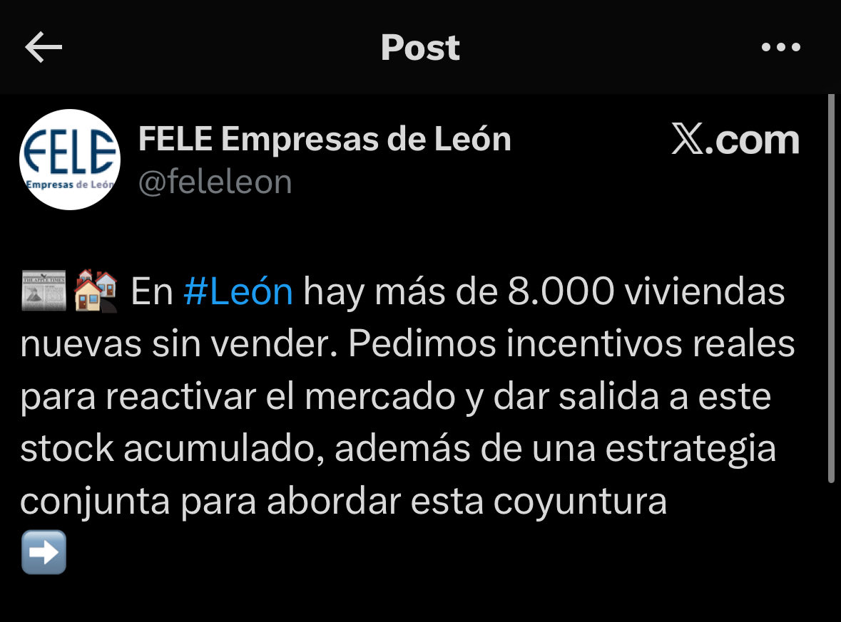 JaimePalomera's tweet image. El precio de los pisos en León ha subido un 30% en dos años, a pesar de que pierde población y hay más de 8.000 viviendas nuevas sin vender.
Y aún hay quien repite que “si el mercado construye mucho, los precios bajarán”.
O no tienen ni idea, o mienten a sabiendas.