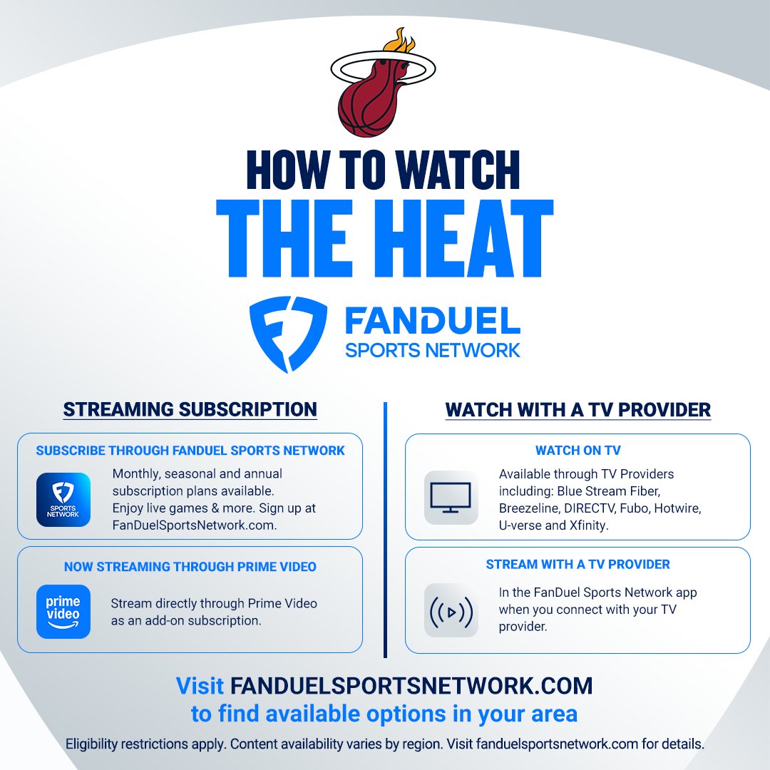 Miami Heat basketball returns tomorrow 🔥

Here's how you can watch 75+ <a href="/MiamiHEAT/">Miami HEAT</a> games this season on FanDuel Sports Network.

Subscribe today ➡ go.fanduelsportsnetwork.com/HeatHowToWatchX