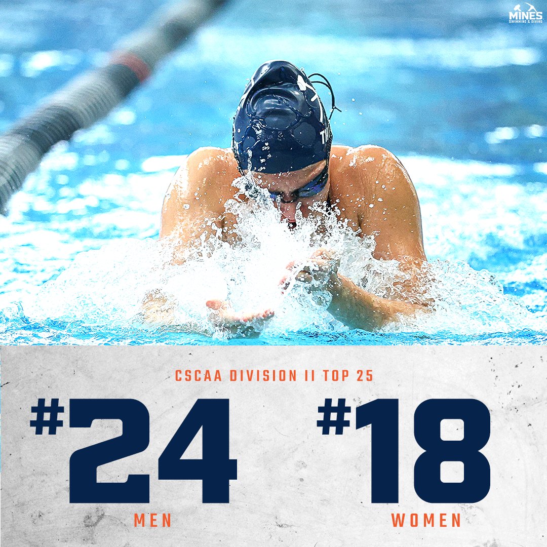 MinesAthletics's tweet image. The first CSCAA Division II Top 25 of the season featured both the men and women of @minesswimdive. #HelluvaEngineer
📰 minesathletics.com/news/2025/10/2…