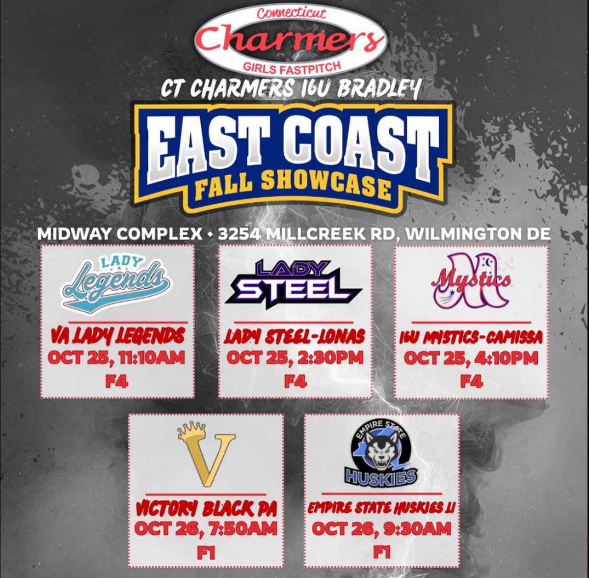 SCHEDULE!! This weekend my girls and I will be playing in Wilmington Delaware! I can’t wait for the great weekend ahead. Come show your Charmers support!!
<a href="/TOP_D1RECRUITS/">Softball Top Preps Retweet</a> <a href="/5StarEliteSB/">5 Star Elite SB Recruits</a> <a href="/SBRRetweets/">Softball Recruiting Reposts</a> <a href="/DirectRecruits/">Direct Recruits</a> <a href="/CoachRuss3/">Russ Senerchia</a> <a href="/ExtraInningSB/">EXTRA INNING SOFTBALL</a> <a href="/coachbradley81/">Jay Bradley</a> 
<a href="/CharmerSoftball/">Connecticut Charmers</a>