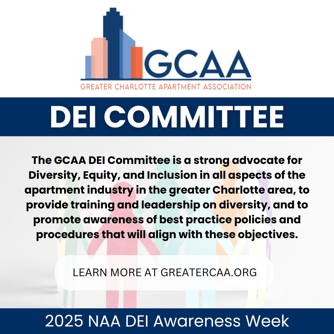 AANCOnline's tweet image. In celebration of NAA DEI Week, we’re shining a light on GCAA and how they are championing diversity, equity, and inclusion in the Charlotte-area multifamily industry!

For more information on how to get involved, visit: ow.ly/F2tZ50XbmwZ

#NAADEIWeek #GCAA #DEI