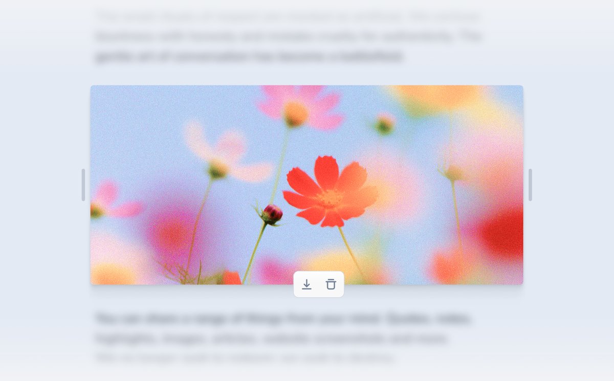 mymind's tweet image. You may have noticed, NOTES got some love recently. 

Here is what you may have missed:

✔ We shipped our new inline / shortcut menu inside the note editor on desktop. You can still use markdown commands too of course.

✔ We shipped image support for notes on desktop. Just…
