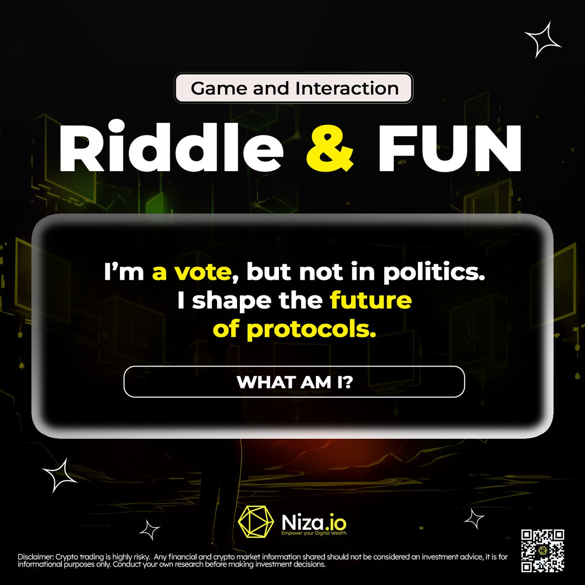 nizacoin's tweet image. 🧩 Riddle &amp;amp; Fun - Game and Interaction 🧩

🧠 I’m a vote, but not in politics. I shape the future of protocols. What am I? 💡

Drop your answers below! 👇🧠
#RiddleTime #BrainTeaser