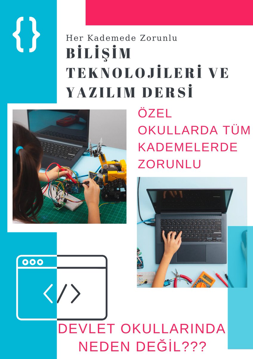 btoplatformu's tweet photo. Soruyoruz :
Özal okullarda her kademede zorunlu Bilişim Teknolojileri ve Yazılım dersi varken devlet okullarında neden Bilişim Teknolojileri ve Yazılım dersi kaldırılıyor?
@AbbasGucluTR
@oguzozat
@tcmeb
@Yusuf__Tekin
@mebyegitek
@RTErdogan 

#HerSınıfaBilişimDersi https://t.co/O3Oc6NX7ml
