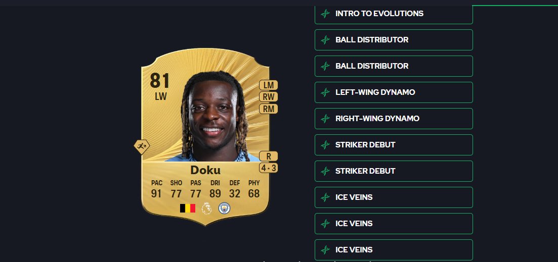 JuniorSintress's tweet image. 🚨OJO está Cadena de EVOS para Doku✅
✅Queda Doble Banda + 81 Esperando otra EVO
✅Mejora Tiro + Pase + Regate
⏩Introducción EVO + 2 Distribución Balón + Dinamo EI + Dinamo ED + 2 Debut Atacante + 3 Press Proven(Tienes 5 Disponibles)