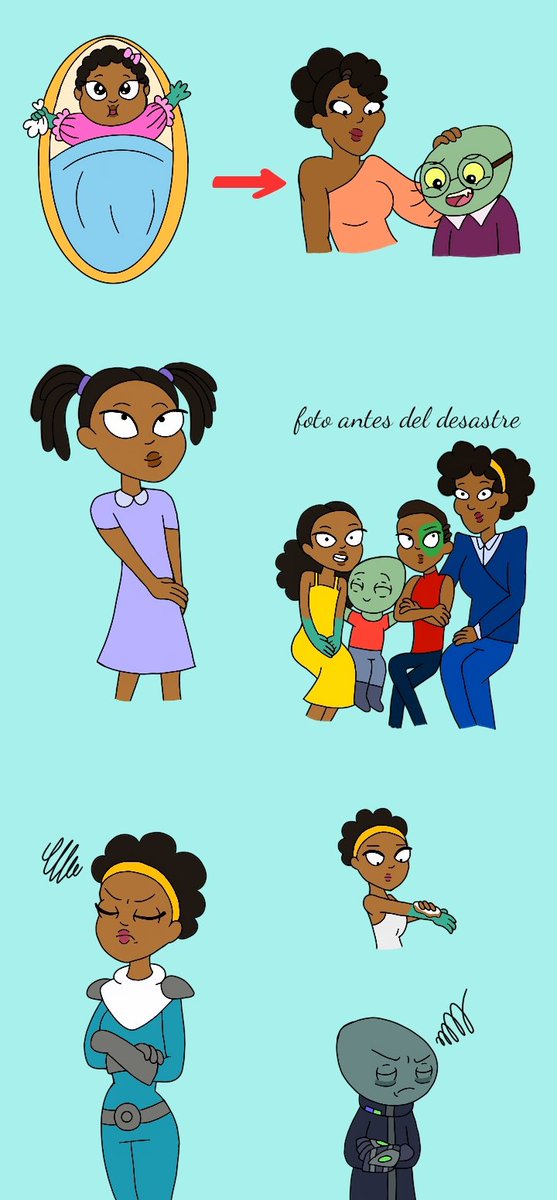 queen6779458629's tweet photo. Aquí una imagen de la familia ergon cuando eran felices💕. Me gusta pensar que la madre de quinn era una mujer cariñosa con sus hijas antes del incidente de la brecha, debido a ello se volvió más dura y estricta con sus hijas #finalspace #quinnergon #lordcommander #garygoodspeed https://t.co/y2BfrwEduB