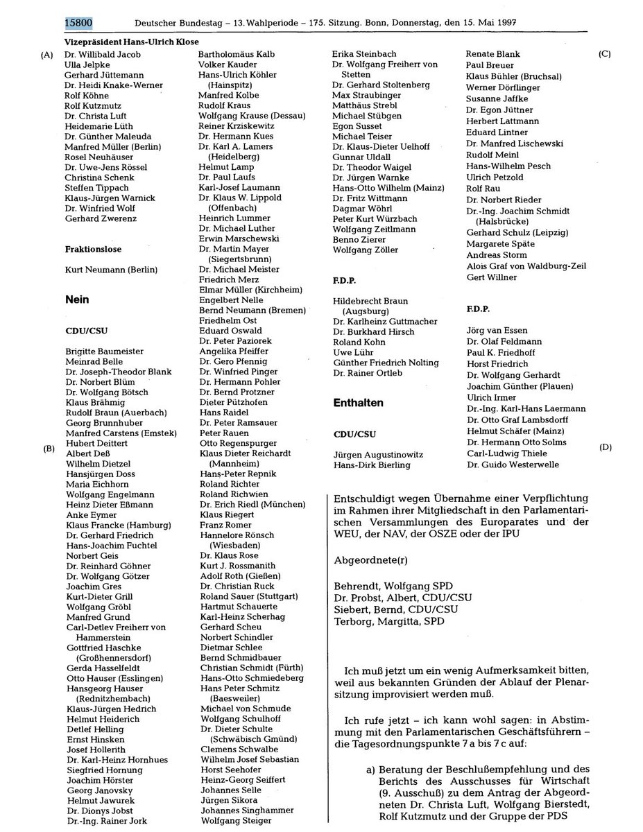 Bizarre Fake News:
Da CDU-Parteisoldaten verbreiten, dass  #DieGruenen im Bundestag zum Thema die Strafbarkeit der Vergewaltigung der Ehe (1997) genau wie Merz mit NEIN gestimmt haben sollen.

Das ist natürlich Unfug.

Es gab 1997 bei dem Antrag nur Ja-Stimmen der Grünen.