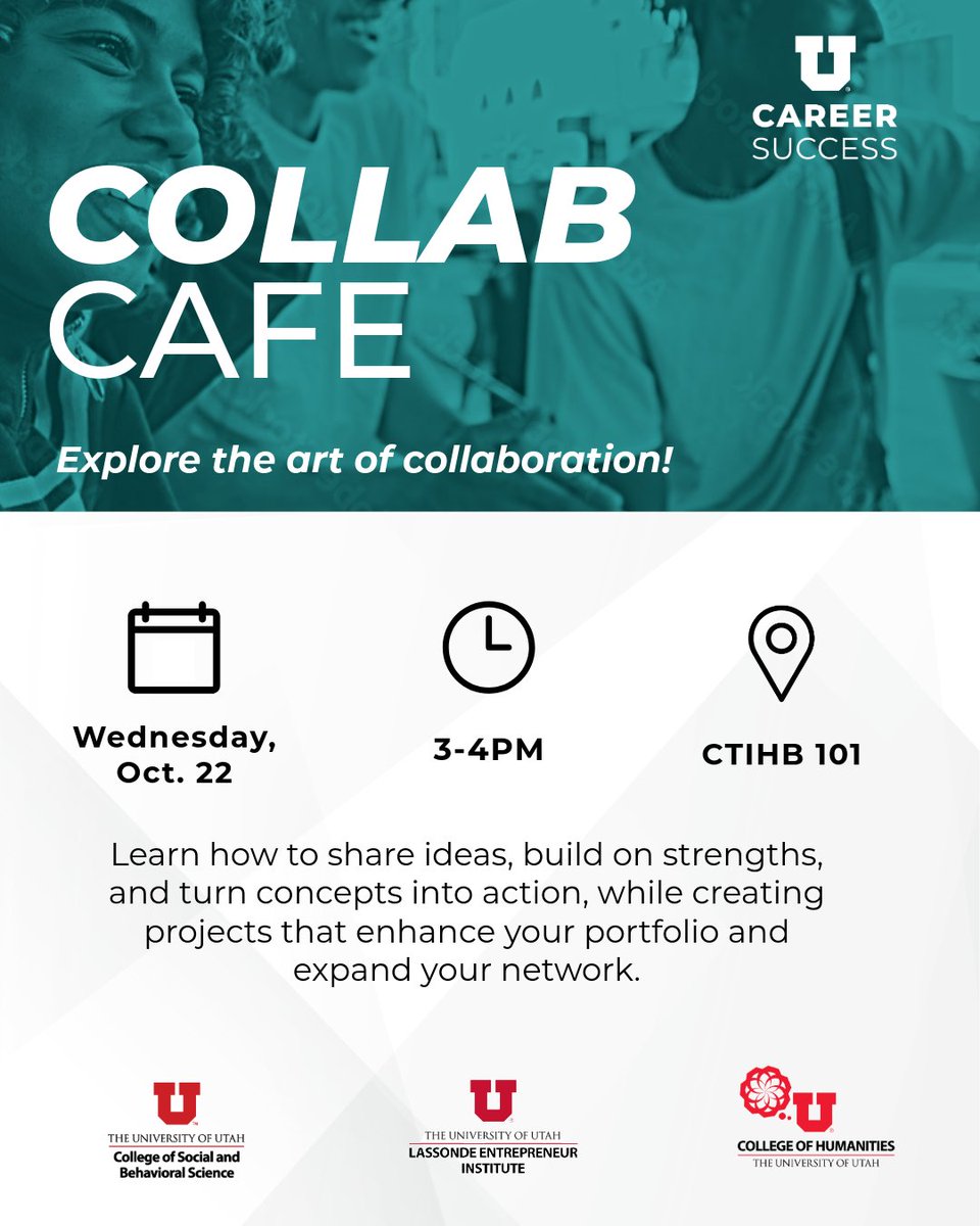 Explore the art of collaboration and enhance your portfolio at Collab Cafe tomorrow! Check out more details below- 
humanities.utah.edu/events/index.p…