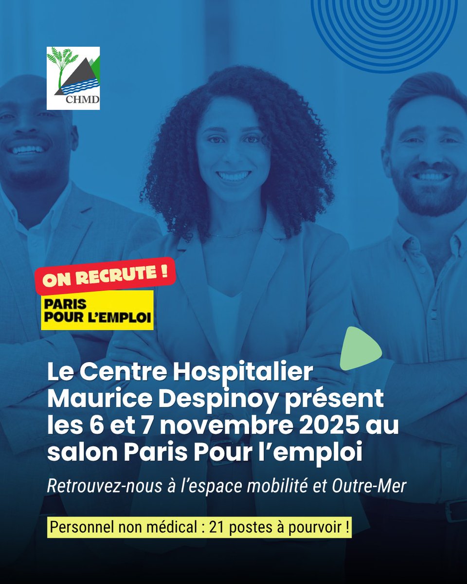Le CHMD à Paris pour l’emploi avec l'<a href="/ArsMartinique/">@ARS_Martinique</a>  ! ✈️Retrouvez nous les 6 et 7 novembre 2025, au cœur du salon <a href="/CarrefourEmploi/">Carrefours pour l'Emploi</a>, dans l'espace dédié à la mobilité et aux opportunités en Outre-mer.
💻 Informations, offres et préparation en ligne sur 👉 outremer-emploi.fr