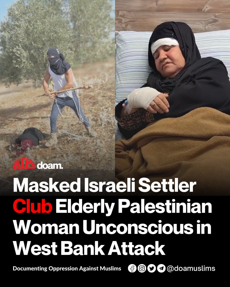 Masked Israeli Settlers Club Elderly Palestinian Woman Unconscious in West Bank Olive Harvest Attack

On 19th October, masked Israeli settlers ambushed Palestinian olive farmers in Turmus Ayya, northeast of Ramallah, beating a 55-year-old Palestinian woman, Afaf Abu Aliya with a