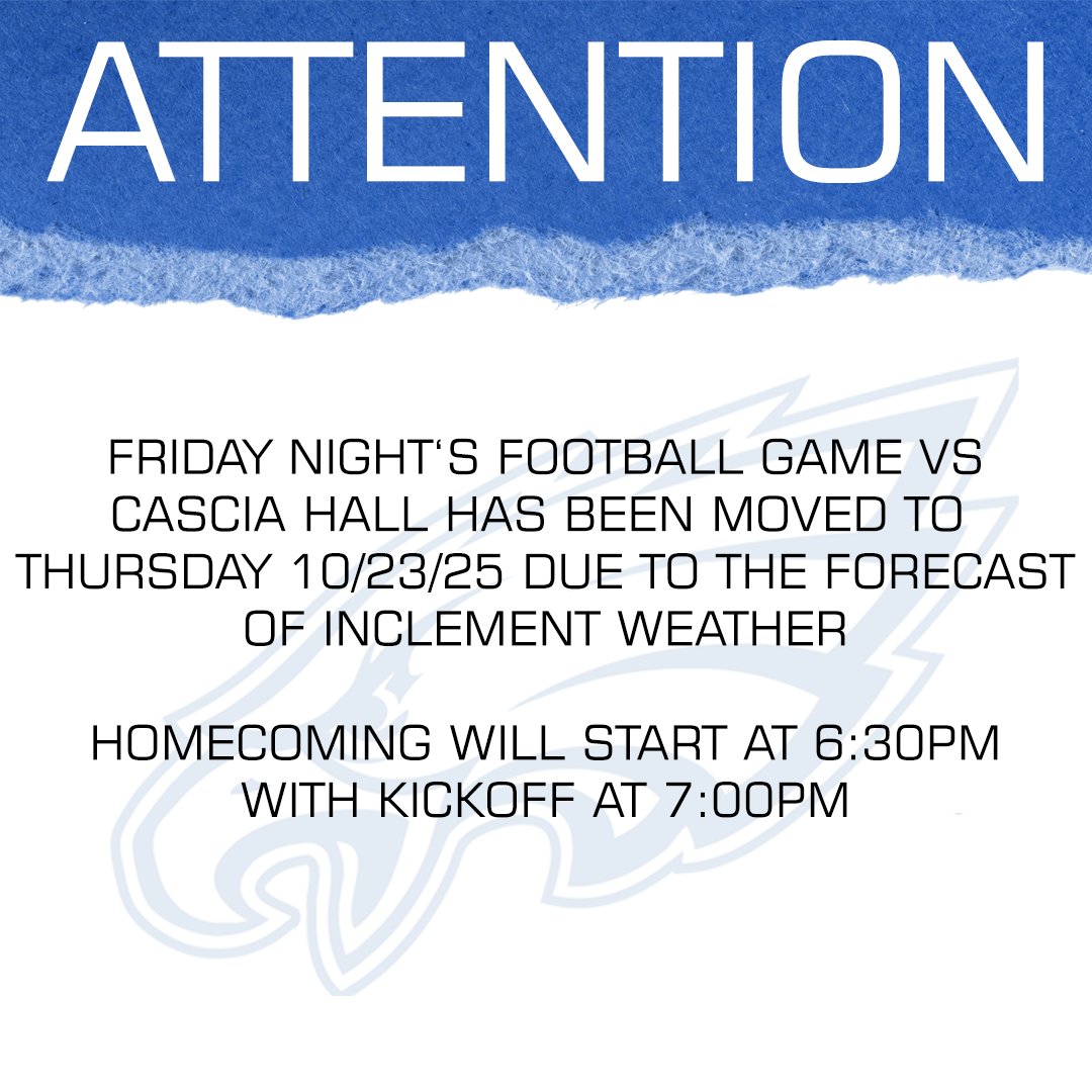 Important information regarding Friday night's football game.

#comesoarwithus #sequoyaheagles #football