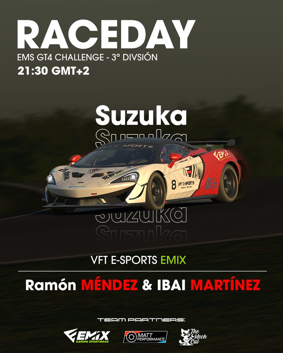 🏁 RACEDAY - <a href="/EMS_iRacing/">European Master Series</a>
 🇯🇵   Suzuka
📷 twitch.tv/ems_iracing 
👥 Ramón Méndez &amp; Ibai Martínez