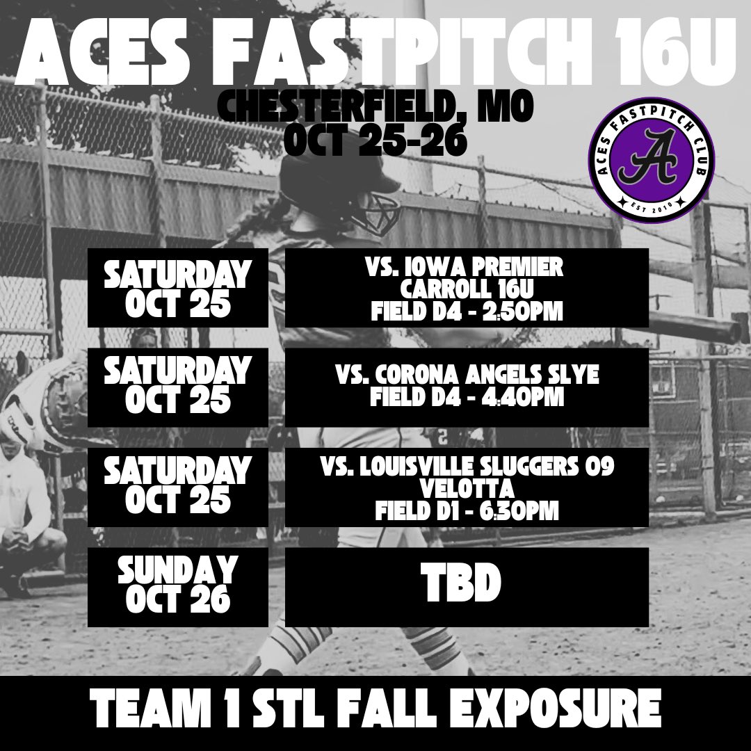JolieJones_2029's tweet image. Ready to compete ❕❕💜
Come watch us at the STL Fall Exposure in Chesterfield, MO!
#AcesFastpitch #STLFallExposure #DBA  @rktaylor12 @STayTaylor18 @Aces_SoftballKC @HFLfastpitch @thealliancefp @team1fastpitch @Team1_fastpitch