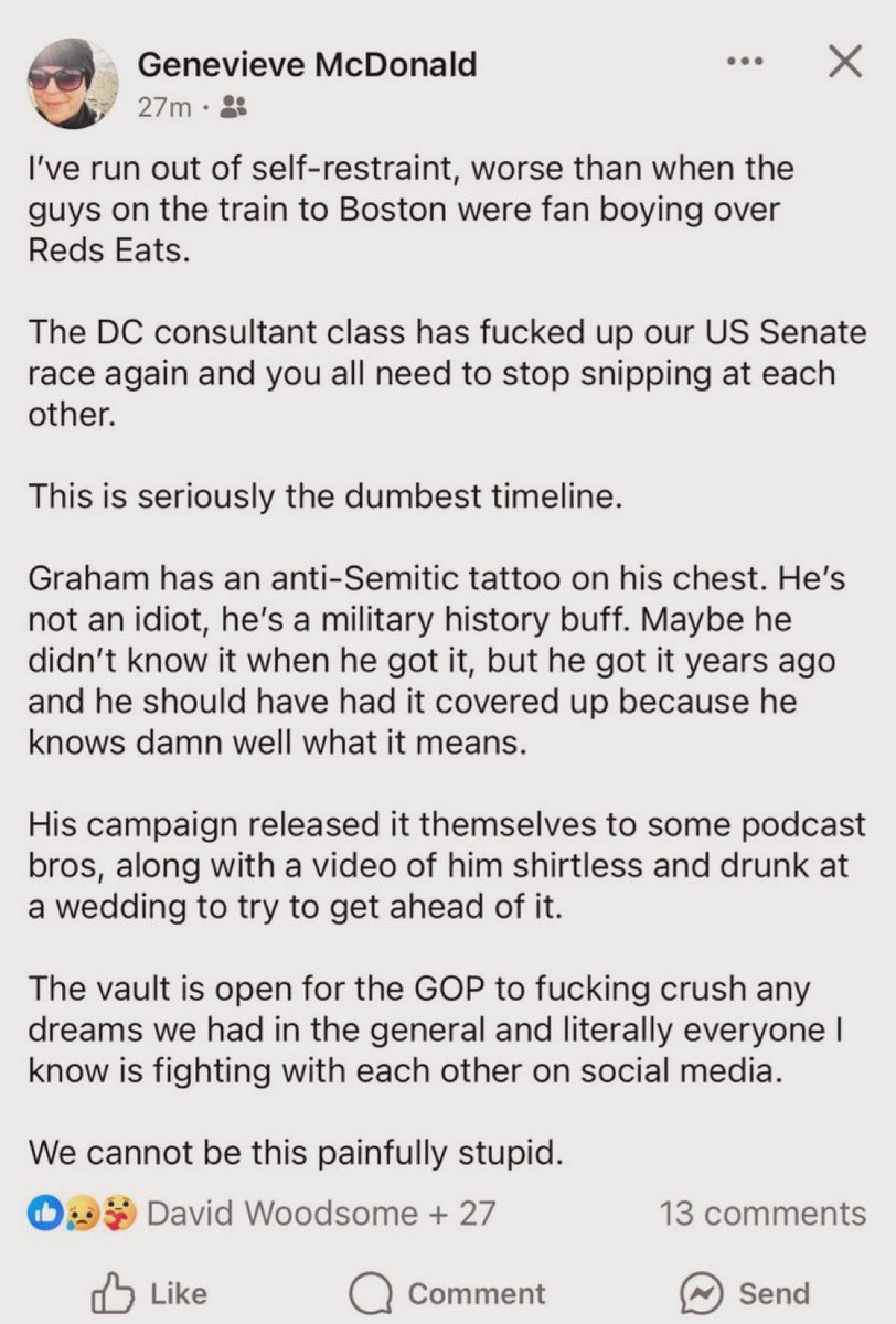 KaivanShroff's tweet image. Platner’s political director (who resigned over his Reddit posts), weighs in on tattoo:
“He’s not an idiot, he’s a military history buff. Maybe he didn’t know when he got it, but he got it years ago and he should have had it covered up because he knows damn well what it means.”