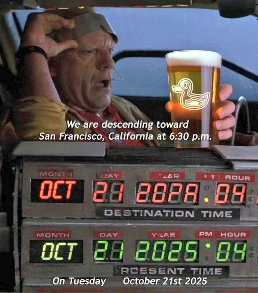 web weaver (@deepfates) on Twitter photo This is the only day you can retweet this
Office Hours: Back to the Future edition!
Zeitgeist, 6ish, table with the duck. if you don't see the duck try asking people they don't bite. come have some beers and burgers and pizza and whatever. tip your bartenders. Meet your mutuals This is the only day you can retweet this
Office Hours: Back to the Future edition!
Zeitgeist, 6ish, table with the duck. if you don't see the duck try asking people they don't bite. come have some beers and burgers and pizza and whatever. tip your bartenders. Meet your mutuals