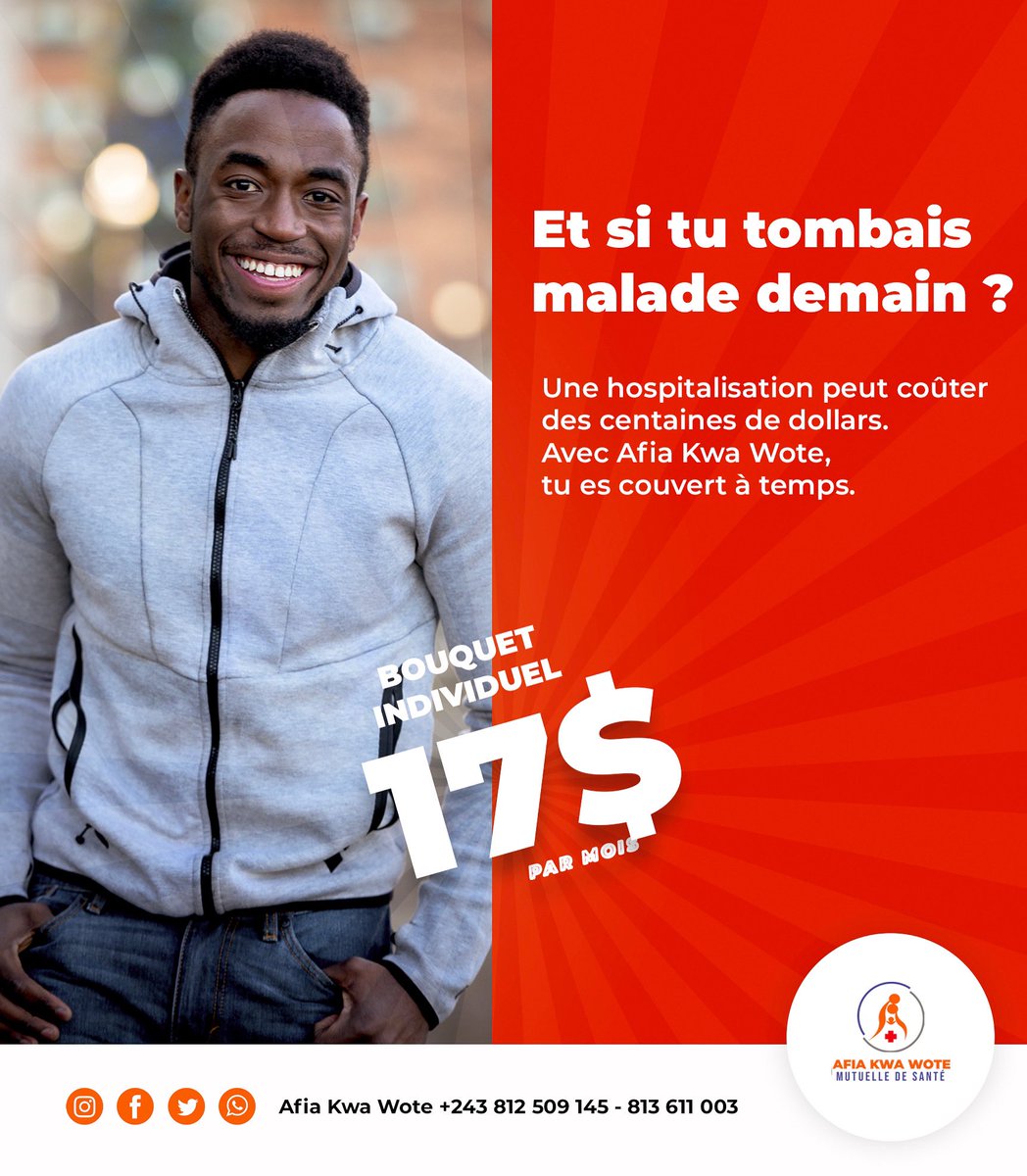 Afiakwawote's tweet photo. Une hospitalisation peut coûter des centaines de dollars, Alors que ta santé peut être protégée dès 17 $/mois avec Afia Kwa Wote 💚

Choisis la tranquillité. https://t.co/jvYoPhzy21