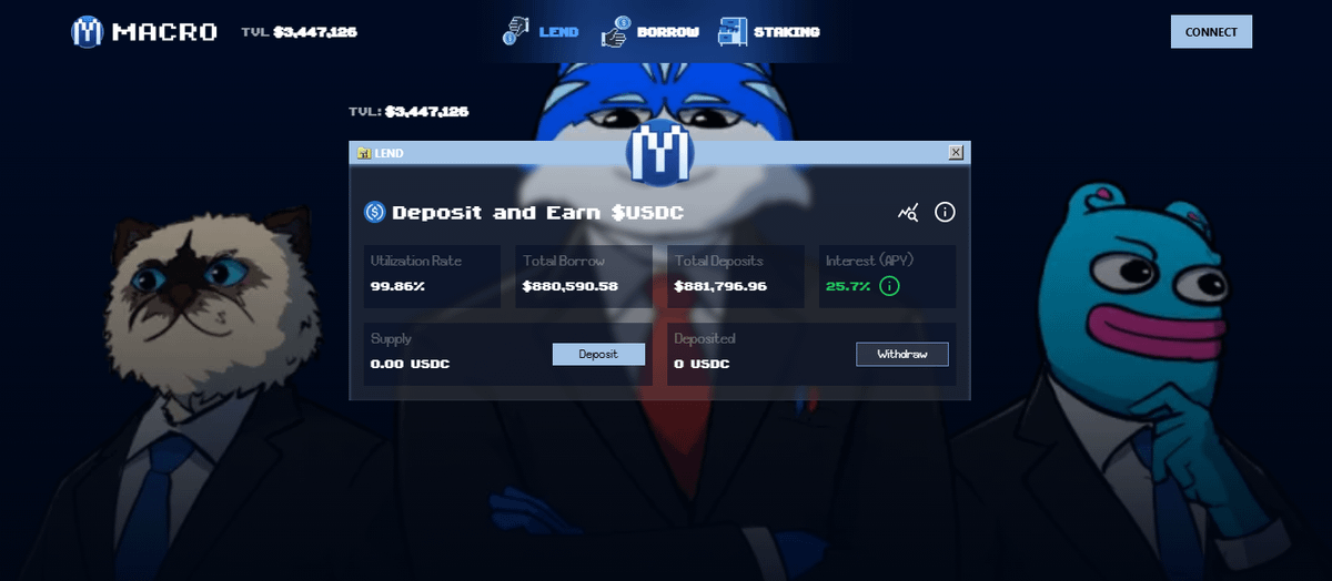 Recursive borrowing with <a href="/iMacroio/">Macro</a> straightforward.

You deposit $TOSHI as collateral. Borrow $USDC against it at 50% loan-to-value ratio. Use that USDC to buy more $TOSHI. Deposit the new $TOSHI. Borrow again. Repeat.

Each loop amplifies your position size while keeping you