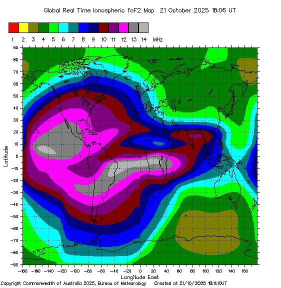 wa1gov's tweet image. Global Optimum NVIS Frequency Map Based Upon Hourly Ionosphere Soundings via sws.bom.gov.au/HF_Systems/6/5 #hamradio