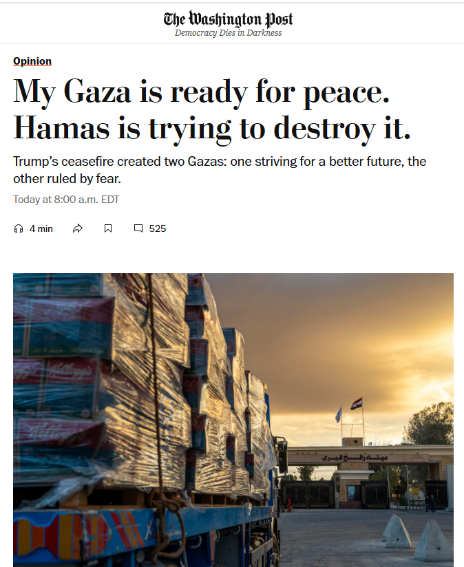 "Trump’s ceasefire created two Gazas: one striving for a better future, the other ruled by fear."
Indeed - HAMAS MUST GO
➡️ washingtonpost.com/opinions/2025/…