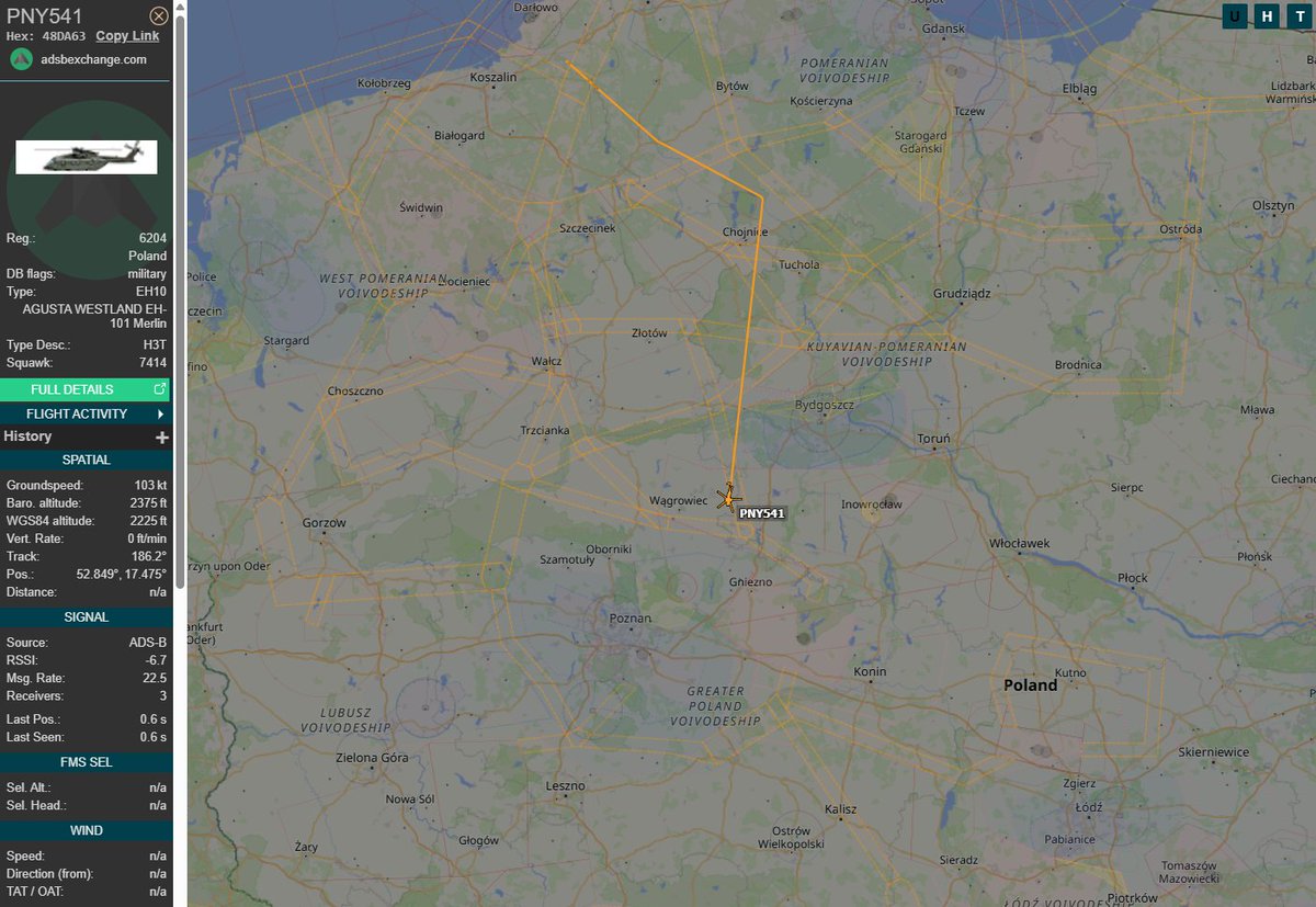PolishMilRadar's tweet photo. 📅21.10⌚️20:19LT - 🇵🇱🚁 AW101 leci w kierunku Powidza
Z bazy w Darłowie #EPDA w kierunku bazy w Powidzu #EPPW leci 🚁 #PNY541 Agusta-Westland AW101 Merlin "6204" Marynarki Wojennej RP 🇵🇱
🔗https://t.co/sqrFQ2hW8G
#POLMILRADAR https://t.co/Jaa4ffW9oX