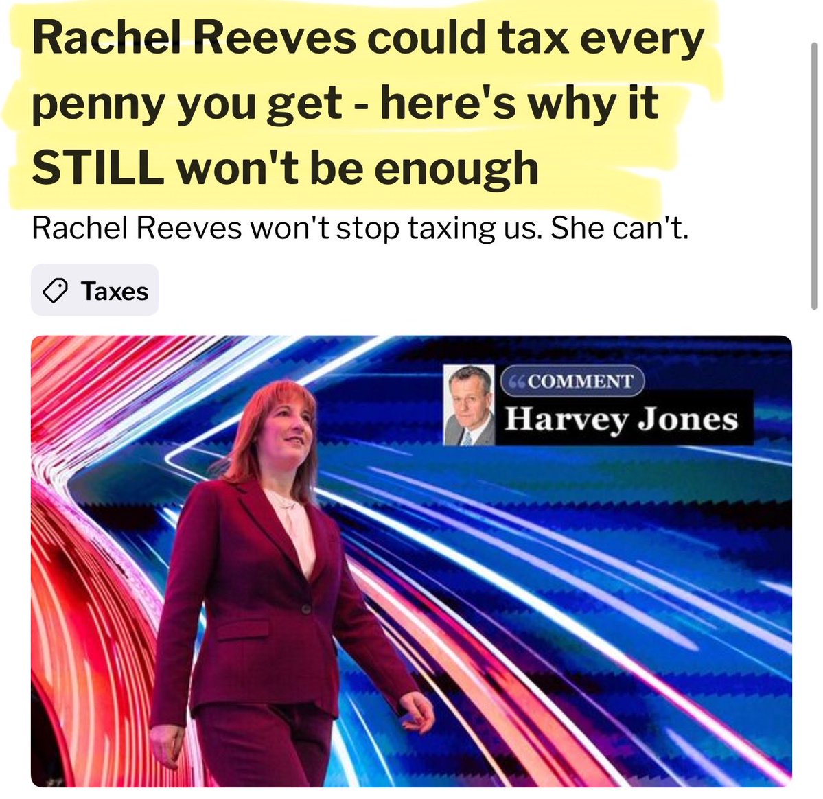 Rachel Reeves told you - “I'm really clear, I'm not coming back with more borrowing or more taxes." 

And now she’s spent so much she’s coming back for everything!

Did you vote for this? Or was this misinformation?