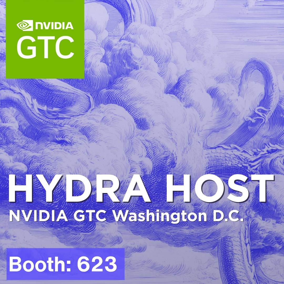 get_hydrahost's tweet image. NVIDIA GTC DC is almost here.

Want to meet with Hydra? Look for the booth with the dragon ripping through the clouds. (Subliminal message alert.) 🚨

If you want to lock in time before our schedule fills up, reach out to sales@hydrahost.com and we’ll get you booked.
