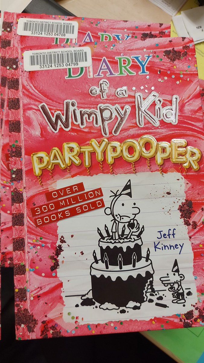3nine8point2's tweet photo. Partypooper in the house! Following tradition, picked up 4 of the new Diary of a Wimpy Kid on release day! First to catalogue it @TDSBLibrary ...3 to circulate and one to be enjoyed in the library. @wimpykid https://t.co/cG39yaak3C