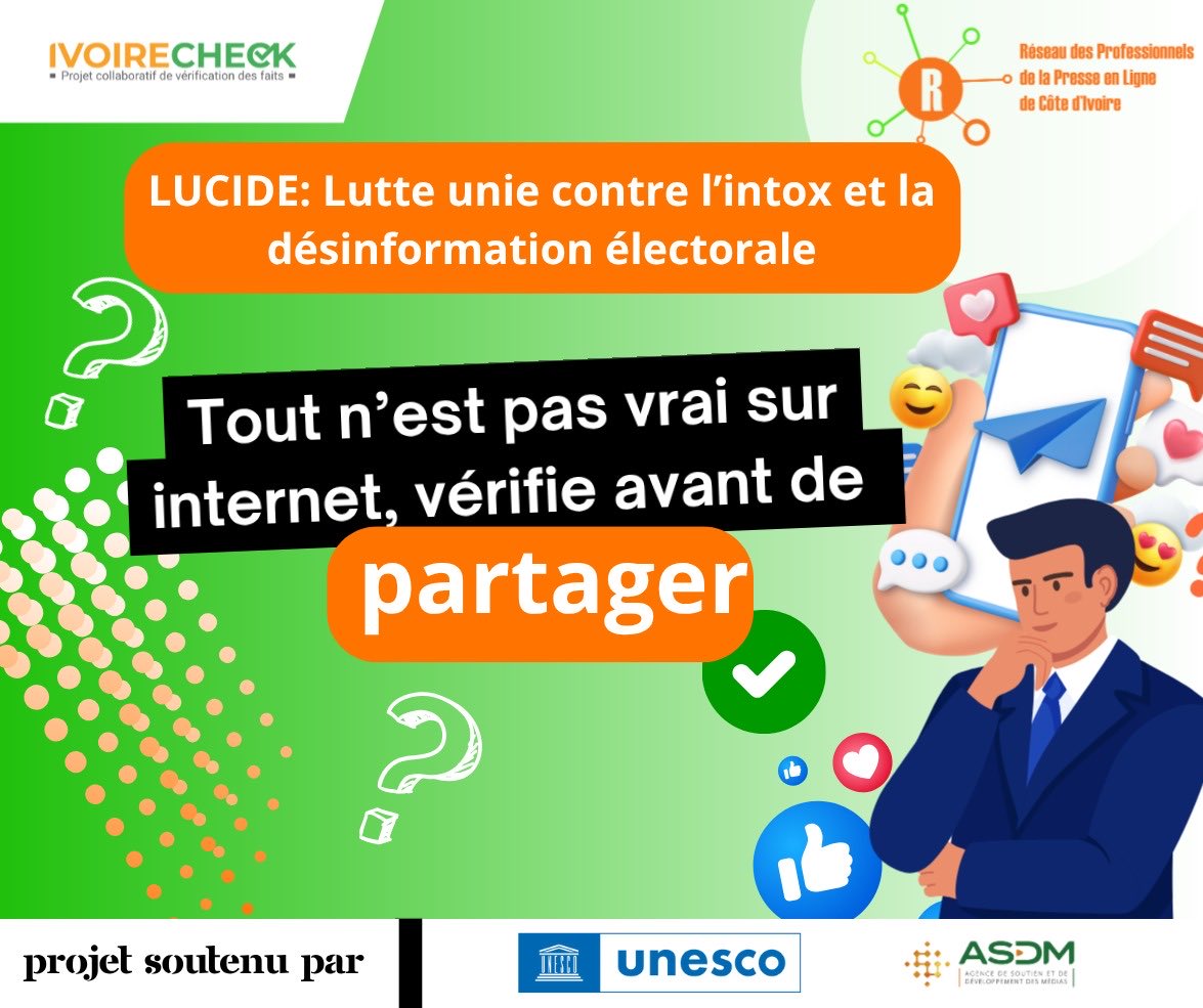 LUCIDE  est un  projet qui  vise à renforcer les capacités des journalistes et des citoyens  pour lutter contre la désinformation, en particulier en période électorale, dans le contexte de l'élection présidentielle prévue en 2025. 
<a href="/UNESCO_Dakar/">UNESCO Dakar 🏛️ #Education #Sciences #Culture</a> 
@ASDM_ci