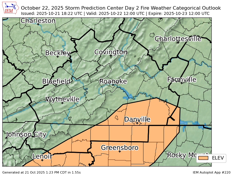#SPC issues Day 2 Elevated Fire Weather Risk at Oct 21, 18:22z for RNK spc.noaa.gov/products/fire_…