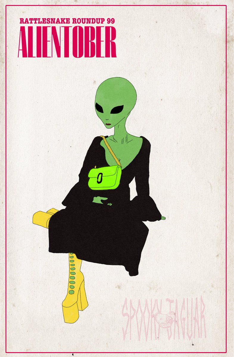 spooky_rusty's tweet image. Day 20 #Alientober: I cordially invite all friendly extraterrestrials to my residence for free, private showings of my visual art and tours of my garden. No RSVP necessary. Come any time before 7 p.m. Rattlesnake Roundup 99—a new #LiminalHorror TTRPG adventure out soon. #Inktober