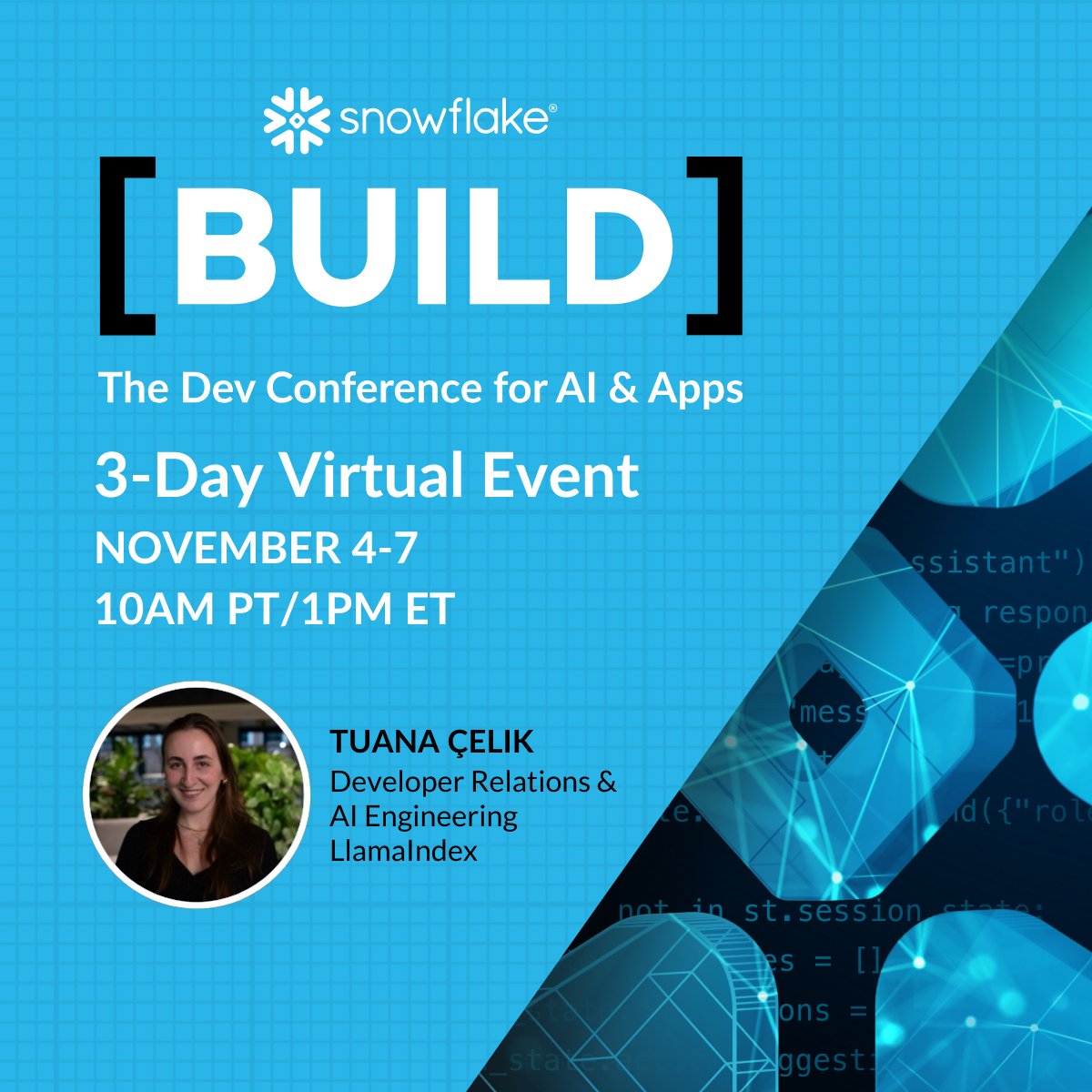 llama_index's tweet image. Build Text-to-SQL systems with open source Arctic models and agentic workflows 🚀
Our own @tuanacelik is speaking at @snowflakedb Build to show you how to create powerful data analysis agents that can handle complex, multi-part questions:
🤖 Build agents using LlamaIndex…