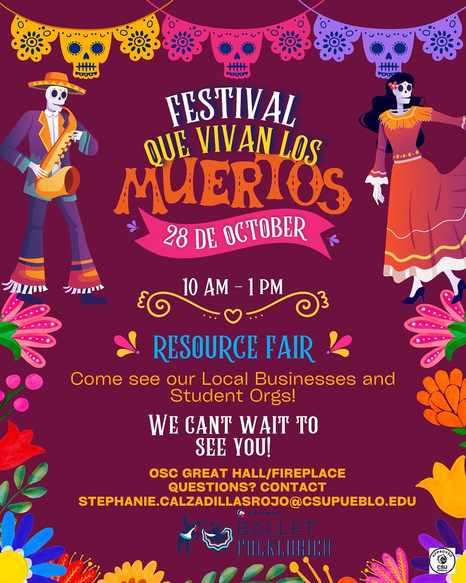 We’ll be at the ¡Que Vivan los Muertos! Resource Fair hosted by CSU Pueblo Ballet Folklórico at <a href="/CSUPueblo/">CSU Pueblo</a> ! 🎉
Stop by the PHEF table to connect with our team and learn about upcoming scholar opportunities 🌼
📍 OSC Great Hall | Oct. 28 | 10 AM – 1 PM
#PHEF #DiaDeLosMuertos
