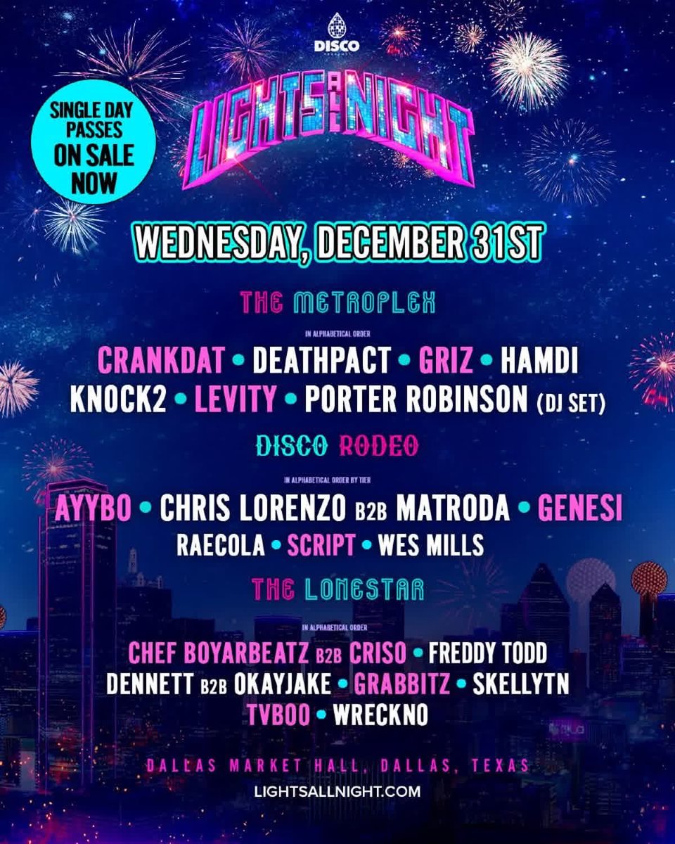 Daily line ups for LIGHTS ALL NIGHT 🔆

⬇️Link below to get your tickets now before it sells out!!

🎫 wl.seetickets.us/event/Lights-A…