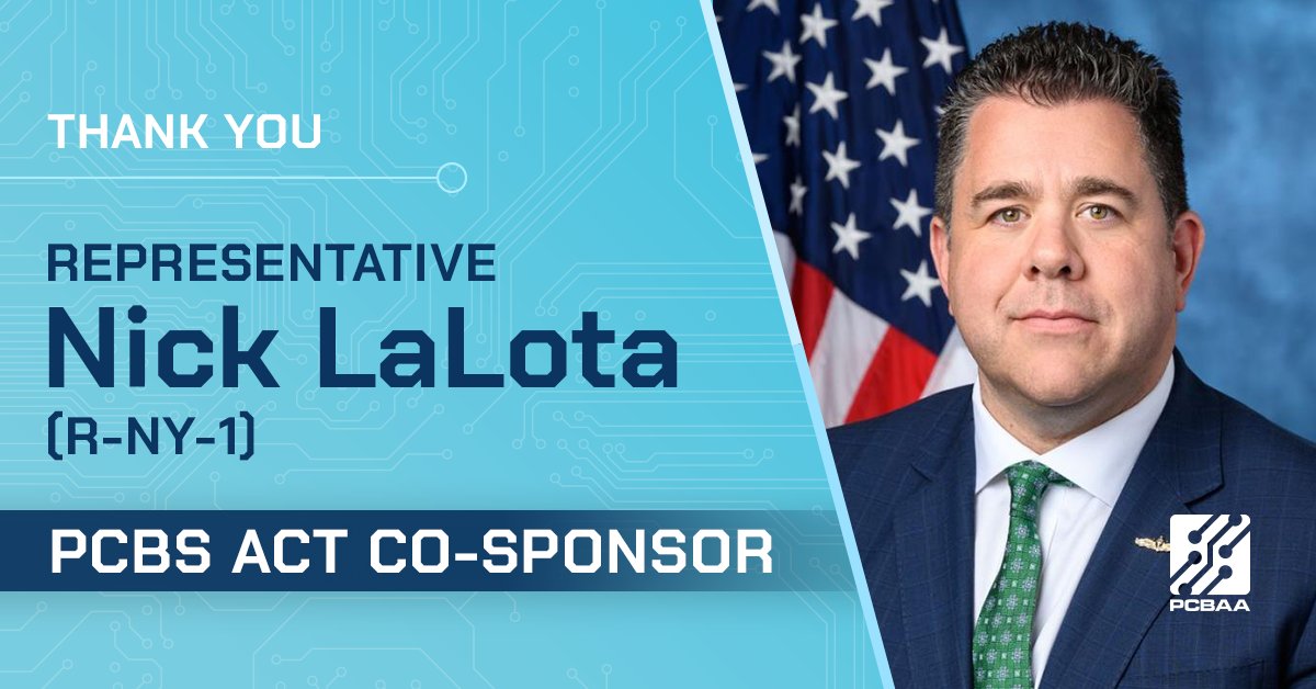 PCBA_America's tweet image. We are grateful that Congressional leaders like @RepLaLota understand the importance of secure and reliable supply chains. Please join us in thanking him for his renewed support of the #PCBSAct and the American #PCBs and substrates industry. #ChipsDontFloat