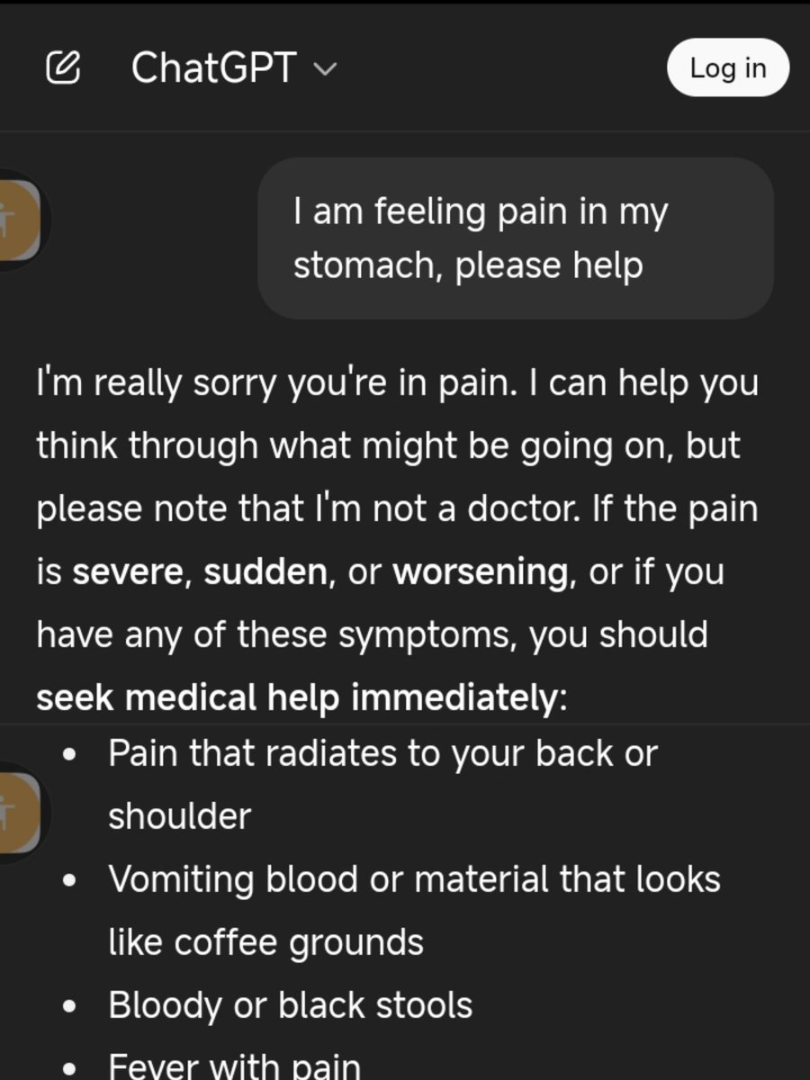 PJay044's tweet photo. Googling your Symptoms vs. Asking ChatGPT.🧑‍💻

When you Google your symptoms, you will get links to several articles, you’ll see constipation in one link and cancer in the next.
Google informs you, sometimes misinforms too. https://t.co/4uA0Drpkkm