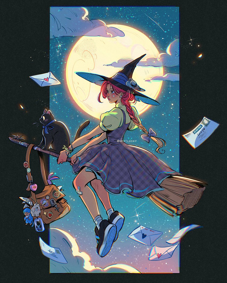 Gretel Lusky (@gretlusky) on Twitter photo Midnight Delivery 🌙💌✨🐈⬛🧹 Midnight Delivery 🌙💌✨🐈⬛🧹