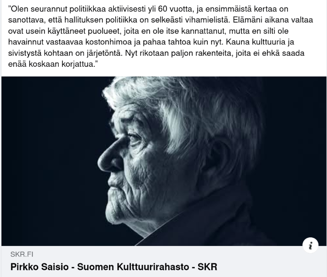 Ei näin raakaa ole ollut elinaikanani. Kostonhimoa ja pahaa tahtoa ei aiemmin ole hallitukselta odottanut eikä ainakaan tässä määrin.