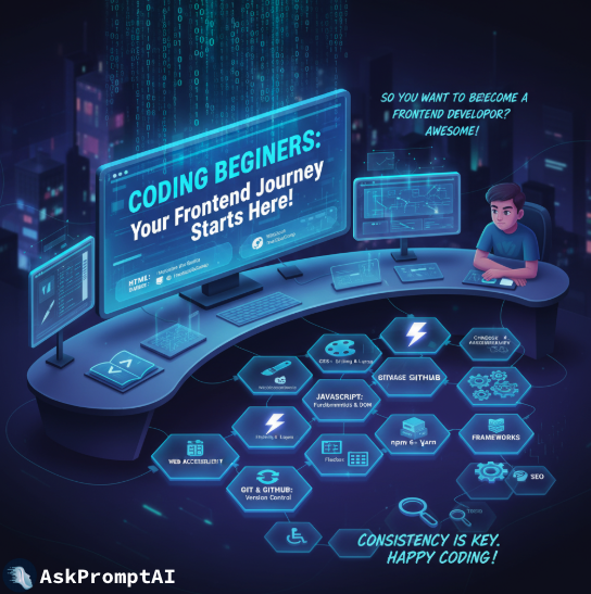 DavidayoAI's tweet image. Frontend Roadmap for Coding Beginners: Your Frontend Journey Starts Here 🗺️

Master HTML, CSS, JS, Git, npm, &amp;amp; a framework like React. Build projects, learn accessibility &amp;amp; SEO. Consistency is key!  💯

Start here - lnkd.in/gtqNym8w

#FrontendDev #LearnToCode #WebDev