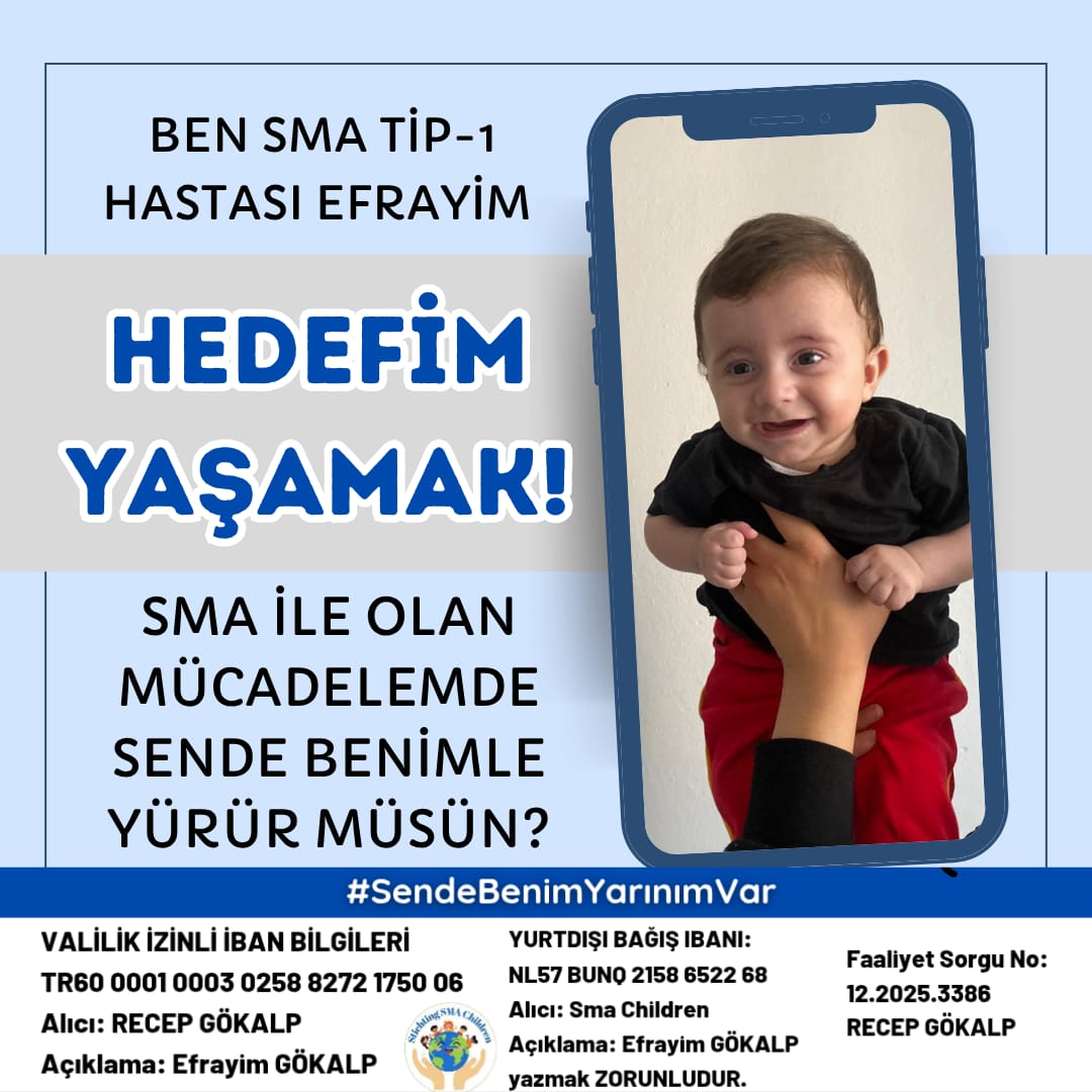 SMA'lı çocuklar yaşamalı...
Efrayim’in gözlerindeki ışık, hepimizin içindeki iyiliği uyandırmak için bir çağrıdır.
Küçük-büyük deme, her katkı önemlidir. 
#GokalpveAnnesiYasasin