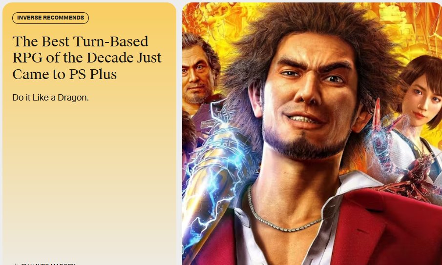 Solfleet's tweet image. Yakuza: Like a Dragon comes to PS Plus Extra/Premium today, and I've thought about this A LOT. I'm gonna use this moment to stake my flag that Like a Dragon is THE definitive turn-based RPG of the decade. At least so far.inverse.com/gaming/yakuza-…