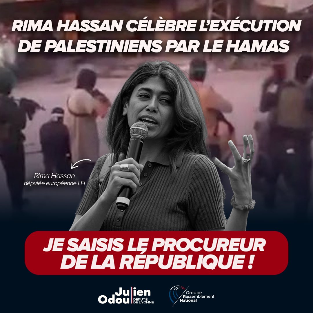 La députée islamo-gauchiste <a href="/RimaHas/">Rima Hassan</a> s’est félicitée publiquement de l’épuration organisée par les islamistes du #Hamas à #Gaza. En légitimant l’exécution des opposants palestiniens un par un, elle fait l’apologie du terrorisme. La justice doit arrêter cette incendiaire #LFI.