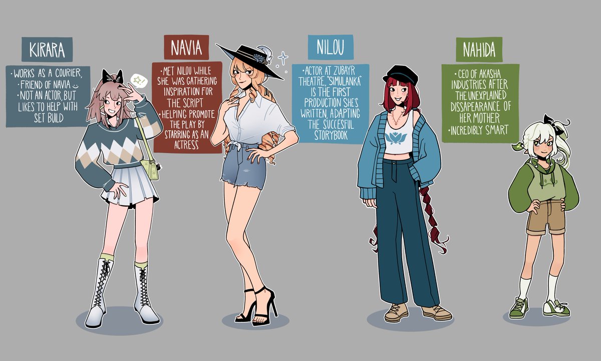 AracanthusDraws's tweet image. Here&apos;s the ref sheets I made for everyone appearing in part 1! Plus a few tidbits for modern au shennanigans, hehe