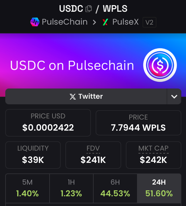 pump.tires USDC on Pulsechain.

🔥 You can find this and other <a href="/RichardHeartWin/">Richard Heart</a>  tokens here:
pulsechainstats.com/pumptires-stats